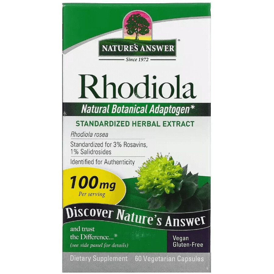 Родіола, 100 мг, Rhodiola, Nature's Answer, 60 вегетаріанських капсул: ціни та характеристики