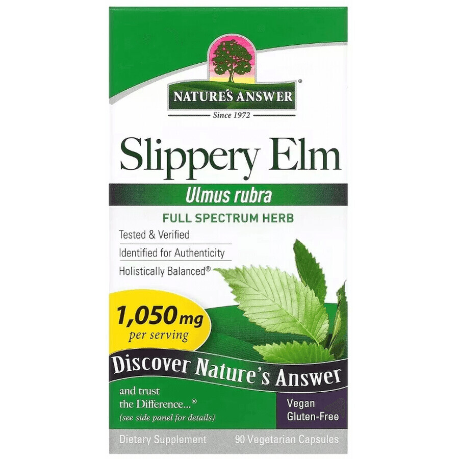 Скользкий Вяз, 1050 мг, Slippery Elm, Nature's Answer, 90 вегетарианских капсул: цены и характеристики