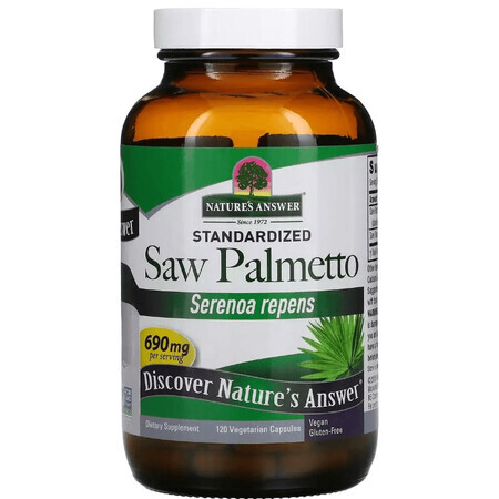 Со Пальметто, 690 мг, Saw Palmetto, Standardized, Nature's Answer, 120 вегетарианских капсул