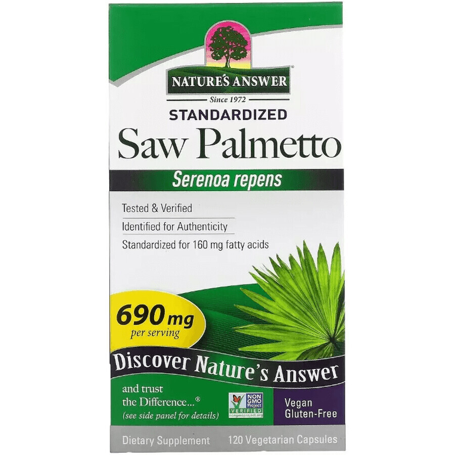 Со Пальметто, 690 мг, Saw Palmetto, Standardized, Nature's Answer, 120 вегетаріанських капсул: ціни та характеристики