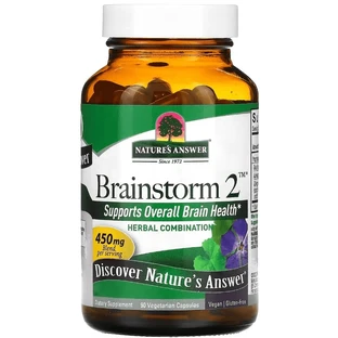 Травы для активности мозга, 450 мг, Brainstorm 2, Nature's Answer, 90 вегетарианских капсул