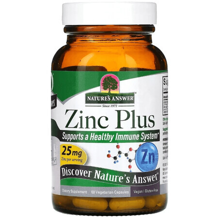 Цинк плюс, 25 мг, Zinc Plus, Nature's Answer, 60 вегетаріанських капсул