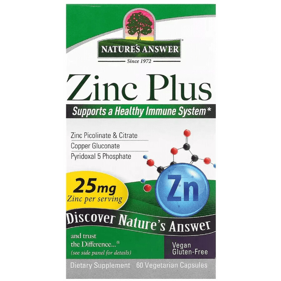 Цинк плюс, 25 мг, Zinc Plus, Nature's Answer, 60 вегетаріанських капсул: ціни та характеристики