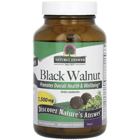 Чорний горіх, 1500 мг, Black Walnut, Nature's Answer, 90 вегетаріанських капсул