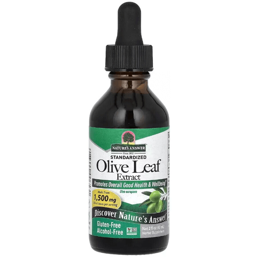 Екстракт листя оливи без спирту, 1500 мг, Olive Leaf Extract, Nature's Answer, 60 мл: ціни та характеристики