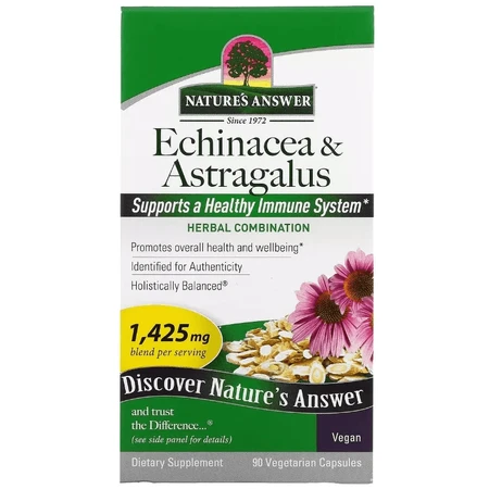 Эхинацея и астрагал, Echinacea & Astragalus, Nature's Answer, 90 вегетарианских капсул: цены и характеристики