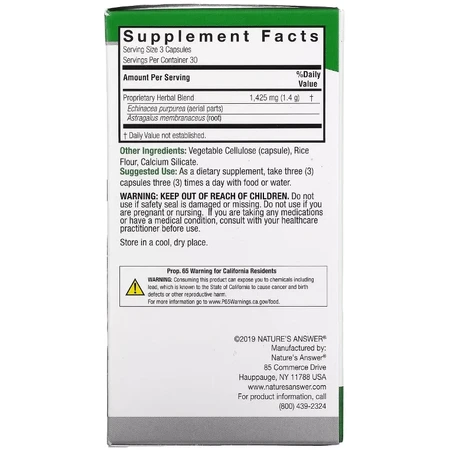 Эхинацея и астрагал, Echinacea & Astragalus, Nature's Answer, 90 вегетарианских капсул: цены и характеристики