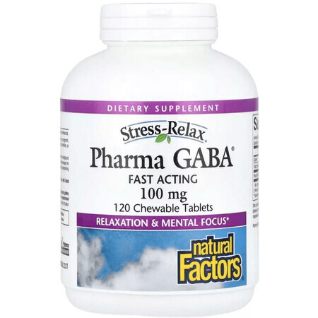GABA (Гама-Аміномасляна Кислота), 100 мг, Stress Relax, Pharma GABA, Natural Factors, 120 жувальних таблеток