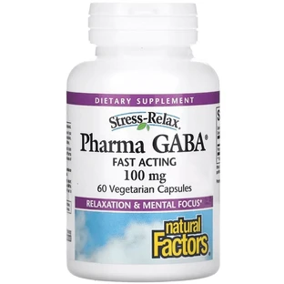 GABA (Гамма-Аминомасляная Кислота), 100 мг, Stress Relax, Pharma GABA, Natural Factors, 60 вегетарианских капсул