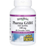 GABA (Гама-Аміномасляна Кислота), 100 мг, Stress Relax, Pharma GABA, Natural Factors, 60 жувальних таблеток