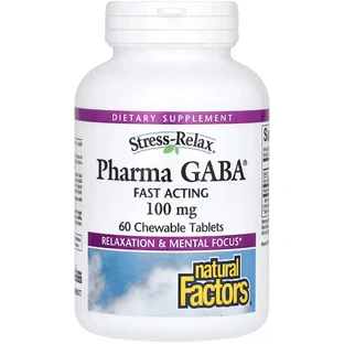 GABA (Гама-Аміномасляна Кислота), 100 мг, Stress Relax, Pharma GABA, Natural Factors, 60 жувальних таблеток