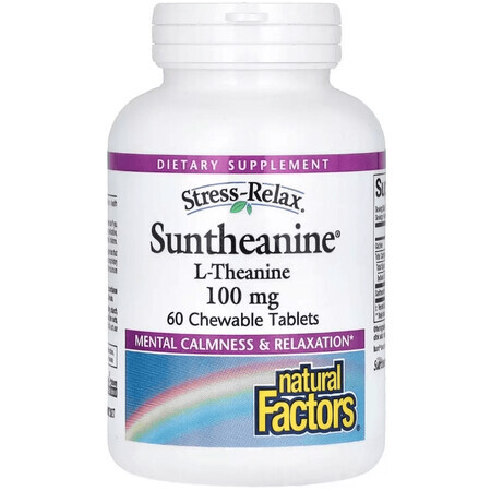 L-теанин, 200 мг, Stress-Relax, Suntheanine, L-Theanine, Natural Factors, 60 жевательных таблеток