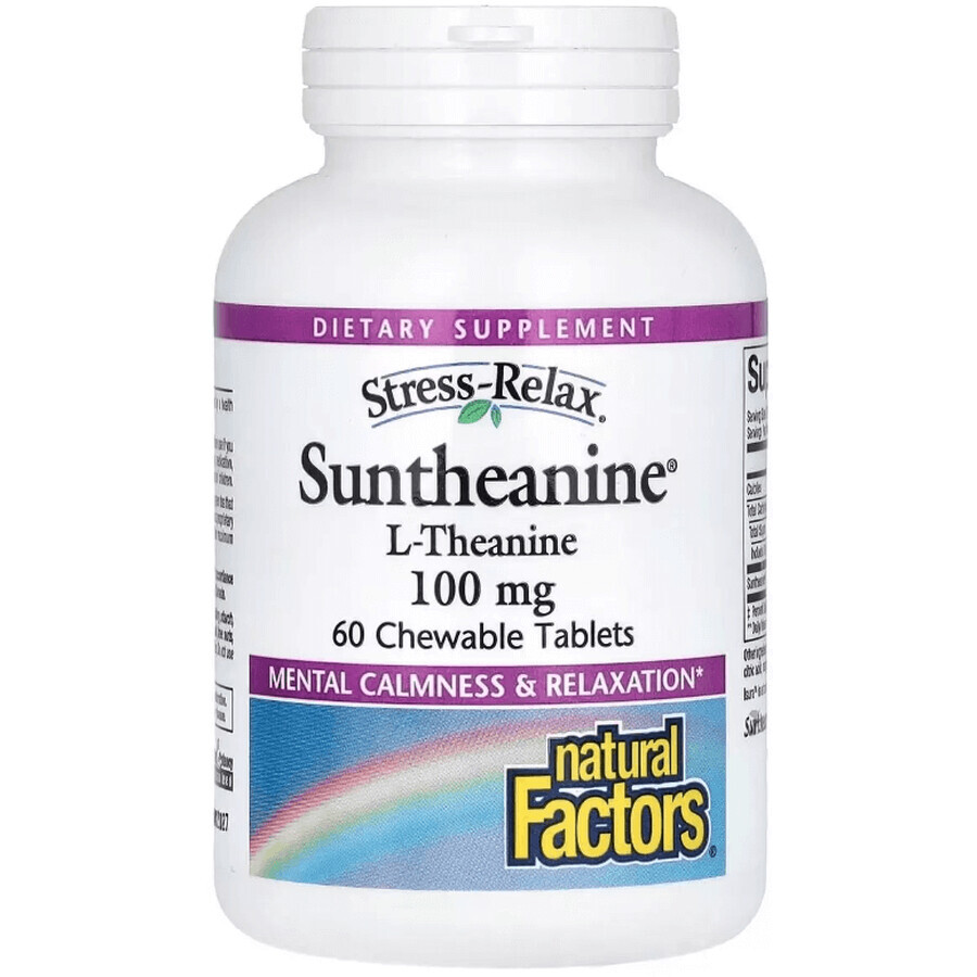 L-теанін, 200 мг, Stress-Relax, Suntheanine, L-Theanine, Natural Factors, 60 жувальних таблеток: ціни та характеристики