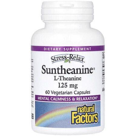 L-теанін, 250 мг, Stress-Relax, Suntheanine, L-Theanine, Natural Factors, 60 вегетаріанських капсул