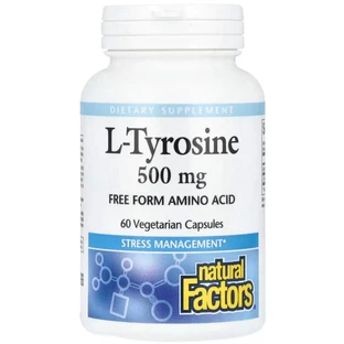 L-тирозин, 1000 мг, L-Tyrosine, Natural Factors, 60 вегетаріанських капсул