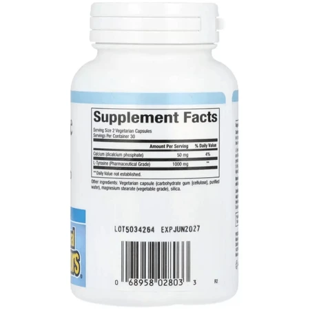 L-тирозин, 1000 мг, L-Tyrosine, Natural Factors, 60 вегетаріанських капсул: ціни та характеристики