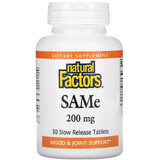 SAM-e (дисульфат тозилат) медленного высвобождения, 200 мг, SAMe (Disulfate Tosylate), Natural Factors, 30 таблеток