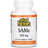 SAM-e (дисульфат тозилат) медленного высвобождения, 200 мг, SAMe (Disulfate Tosylate), Natural Factors, 60 таблеток