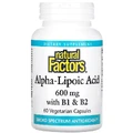 Альфа-ліпоєва кислота з вітамінами B1 та B2, 600 мг, Alpha-Lipoic Acid with B1 & B2, Natural Factors, 60 вегетаріанських капсул