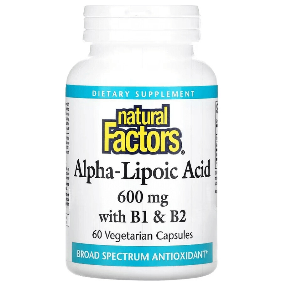 Альфа-липоевая кислота с витаминами B1 и B2, 600 мг, Alpha-Lipoic Acid with B1 & B2, Natural Factors, 60 вегетарианских капсул: цены и характеристики