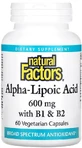 Альфа-липоевая кислота с витаминами B1 и B2, 600 мг, Alpha-Lipoic Acid with B1 & B2, Natural Factors, 60 вегетарианских капсул