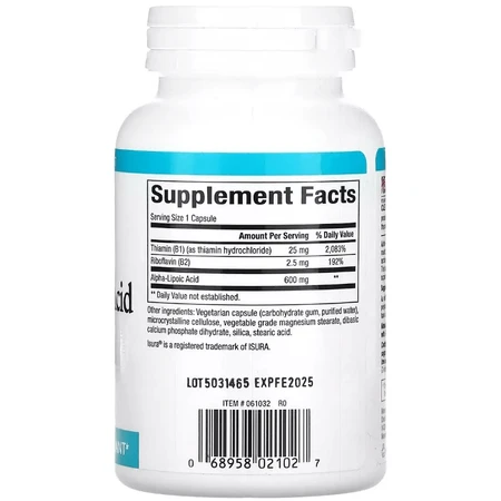 Альфа-ліпоєва кислота з вітамінами B1 та B2, 600 мг, Alpha-Lipoic Acid with B1 & B2, Natural Factors, 60 вегетаріанських капсул: ціни та характеристики