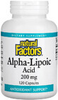 Альфа-липоевая кислота, 200 мг, Alpha-Lipoic Acid, Natural Factors, 120 капсул