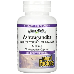 Ашваганда, 600 мг, Ashwagandha, Natural Factors, 30 вегетарианских капсул