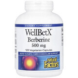 Берберин, 500 мг, WellBetX, Berberine, Natural Factors, 120 вегетарианских капсул
