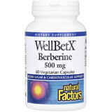Берберин, 500 мг, WellBetX, Berberine, Natural Factors, 60 вегетарианских капсул
