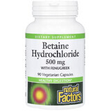 Бетаїн гідрохлорид та пажитник, 500 мг, Betaine Hydrochloride with Fenugreek, Natural Factors, 90 вегетаріанських капсул