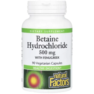 Бетаїн гідрохлорид та пажитник, 500 мг, Betaine Hydrochloride with Fenugreek, Natural Factors, 90 вегетаріанських капсул
