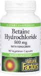 Бетаин гидрохлорид и пажитник, 500 мг, Betaine Hydrochloride with Fenugreek, Natural Factors, 90 вегетарианских капсул
