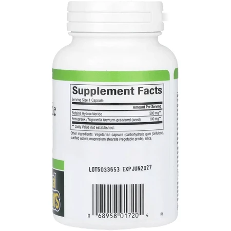 Бетаїн гідрохлорид та пажитник, 500 мг, Betaine Hydrochloride with Fenugreek, Natural Factors, 90 вегетаріанських капсул: ціни та характеристики