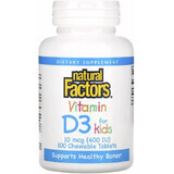 Витамин D3 для детей, 400 МЕ, вкус клубники, Vitamin D3 for Kids, Natural Factors, 100 жевательных таблеток