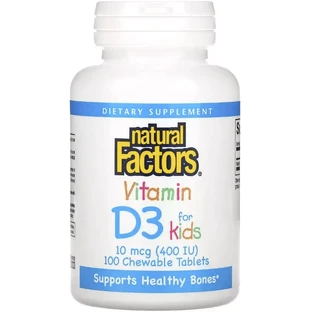 Витамин D3 для детей, 400 МЕ, вкус клубники, Vitamin D3 for Kids, Natural Factors, 100 жевательных таблеток