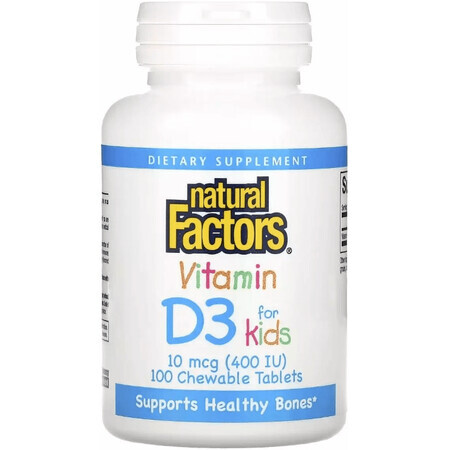 Вітамін D3 для дітей, 400 МО, смак полуниці, Vitamin D3 for Kids, Natural Factors, 100 жувальних таблеток