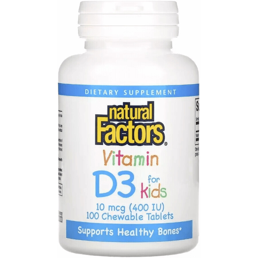 Вітамін D3 для дітей, 400 МО, смак полуниці, Vitamin D3 for Kids, Natural Factors, 100 жувальних таблеток: ціни та характеристики