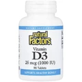 Витамин D3, 1000 МЕ, Vitamin D3, Natural Factors, 90 таблеток