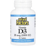 Витамин D3, 1000 МЕ, Vitamin D3, Natural Factors, 90 таблеток: цены и характеристики