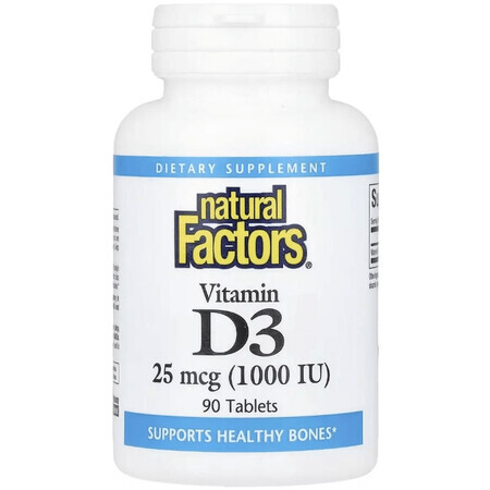 Витамин D3, 1000 МЕ, Vitamin D3, Natural Factors, 90 таблеток