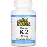 Витамин К2, 120 мкг, Vitamin K2, Natural Factors, 60 вегетарианских капсул