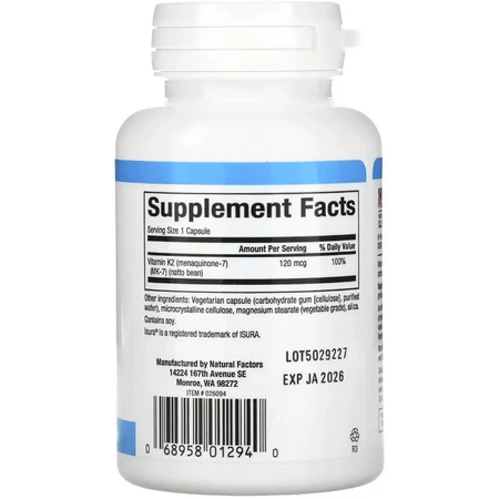 Вітамін К2, 120 мкг, Vitamin K2, Natural Factors, 60 вегетаріанських капсул: ціни та характеристики