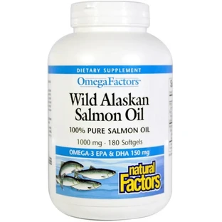 Жир дикого лосося аляски, 1000 мг, OmegaFactors, Wild Alaskan Salmon Oil, Natural Factors, 180 гелевих капсул