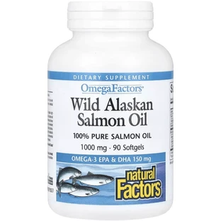 Жир дикого лосося аляски, 1000 мг, OmegaFactors, Wild Alaskan Salmon Oil, Natural Factors, 90 гелевих капсул