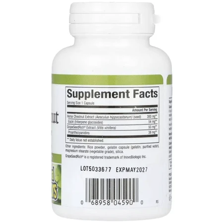 Конский каштан с виноградными косточками, 350 мг, HerbalFactors, Horse Chestnut with GrapeSeedRich, Natural Factors, 60 капсул: цены и характеристики