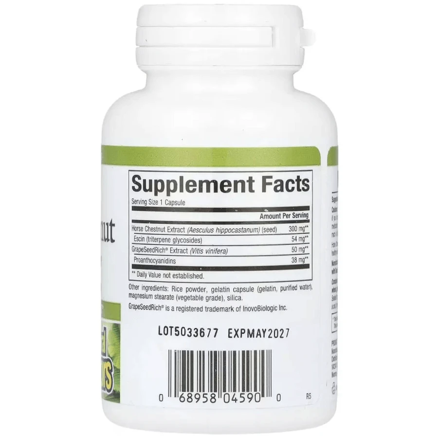 Конский каштан с виноградными косточками, 350 мг, HerbalFactors, Horse Chestnut with GrapeSeedRich, Natural Factors, 60 капсул: цены и характеристики