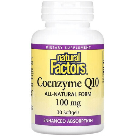 Коэнзим Q10, 100 мг, Coenzyme Q10, Natural Factors, 30 гелевых капсул