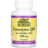 Коэнзим Q10, 200 мг, Coenzyme Q10, Natural Factors, 60 гелевых капсул
