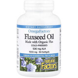 Лляна олія, 1000 мг, OmegaFactors, Flaxseed Oil, Natural Factors, 90 гелевих капсул
